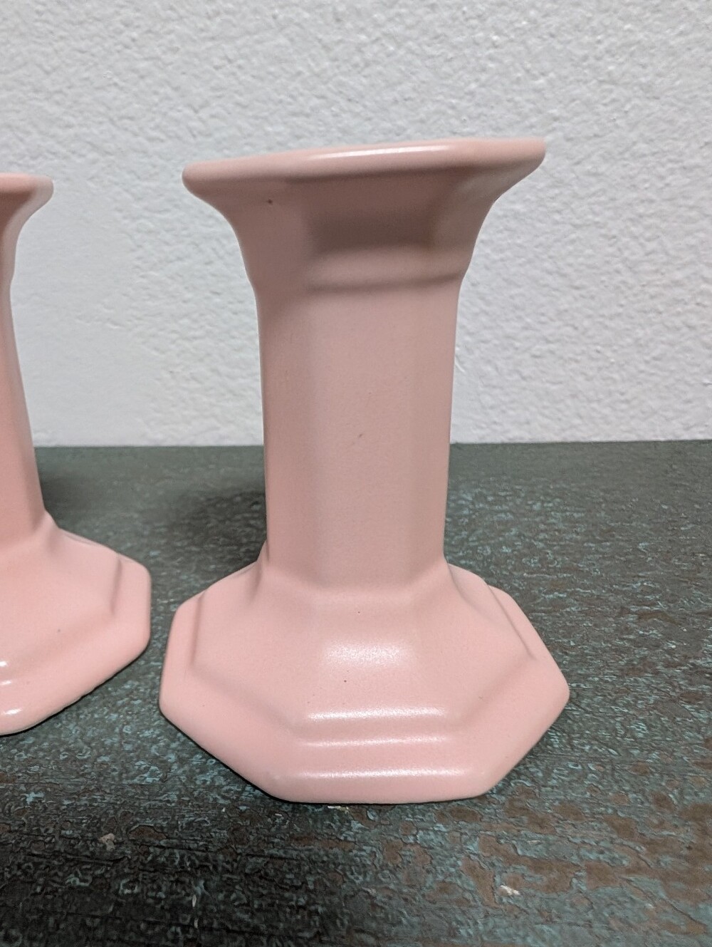 Pair of Light Pink Small Taper Candlestick Candle Holders Octagon Cottagecore - Picture 7 of 11